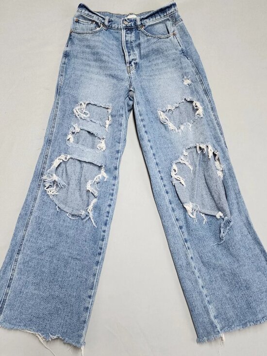 PacSun Denim - PacSun Womens Baggy Jeans Size 29 High Rise Light Blue Distressed Raw Hem